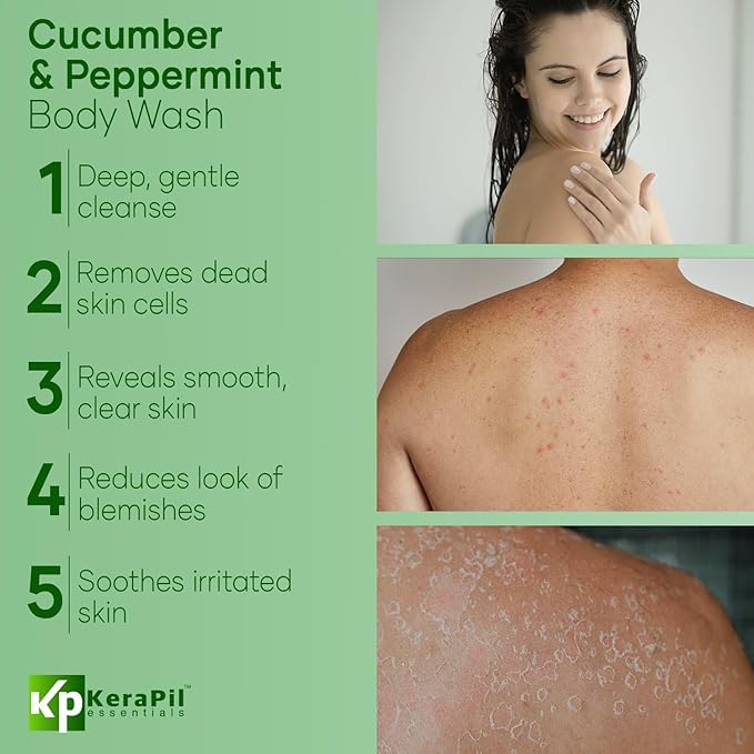 Exfoliating Body Wash with Salicylic Acid - No Dry Out, Gentle Exfoliates Rough and Bumpy Skin, Body Acne Wash, BHA & AHA - Cucumber and Mint Salicylic Acid Body Wash - (16 fl oz x 2)-GlimoraGlow