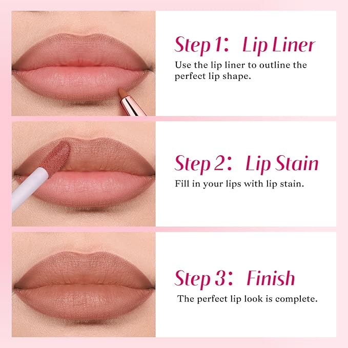 2-IN-1 Lip Liner and Lip Stain, High Pigmented Long Lasting Velvet Lip Tint, Well-Defined Lipliner, Weightless Waterproof Not Animal Tested, Matte Finish Makeup-GlimoraGlow