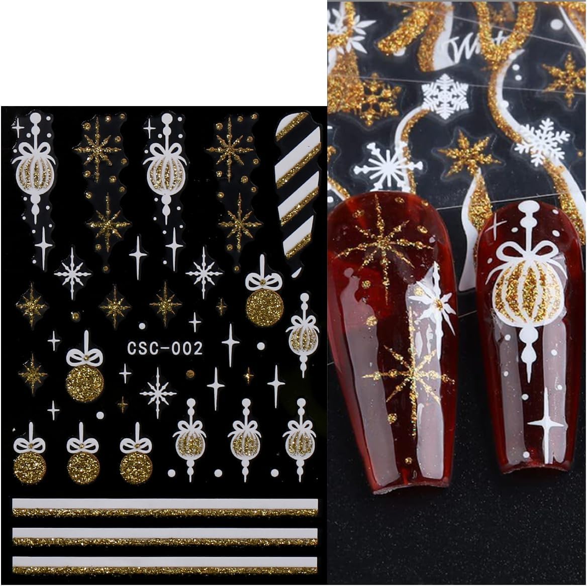 JMEOWIO 8 Sheets Christmas Glitter Nail Art Stickers Decals Self-Adhesive Snowflake Winter Holiday Cute Nail Supplies Nail Art Design Decoration Accessories-GlimoraGlow