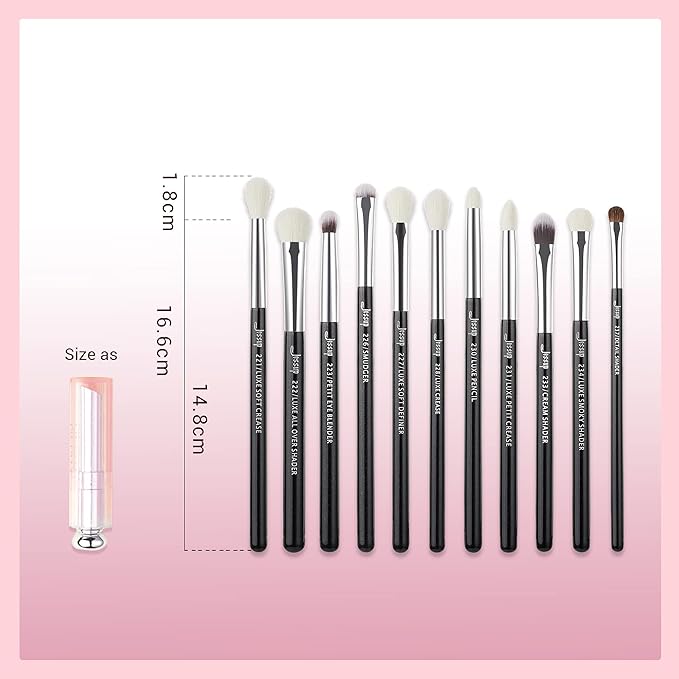 Jessup Eye Makeup Brushes Set Professional 15pcs with Eyeshadow Blending Concealer Eyebrow Eyliner Brush (Pearl Black/Silver)-GlimoraGlow