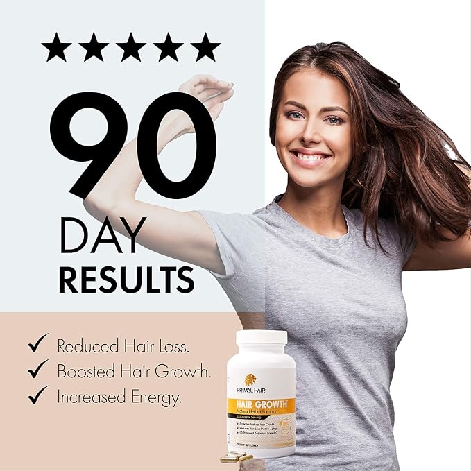 100% Natural Growth Treatment, Reduces Hair Loss, US Patented Formula Proven Effective for Men & Women, 100% Vegan Ingredients, Non-GMO, 30-Day Supply-GlimoraGlow