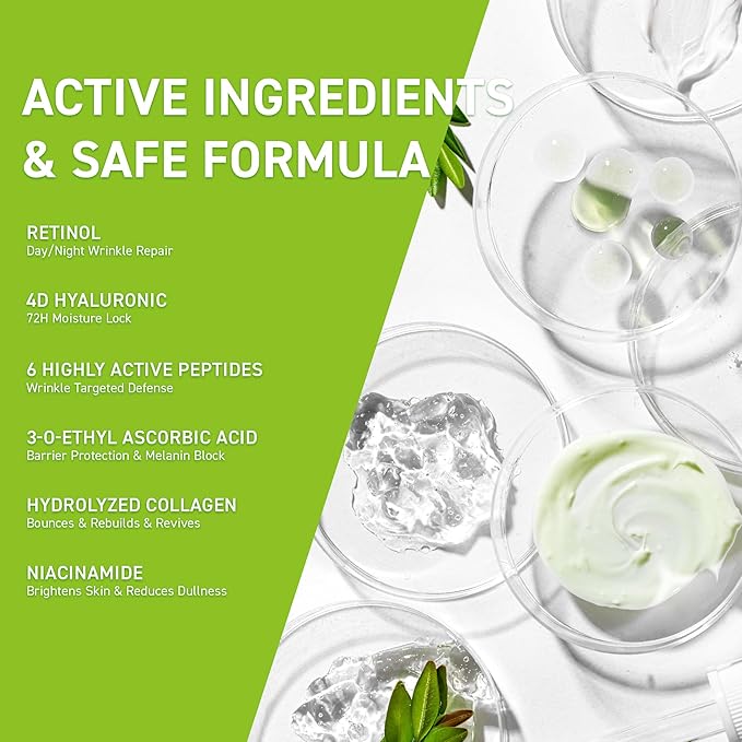 Anti-Wrinkle Retinol Serum for Face: Anti Aging Firming Skin Treatment with Hyaluronic Acid & Collagen - Deep Hydration Facial Care for Women Over 30，Daily & Night Use, 1.0 fl.oz-GlimoraGlow