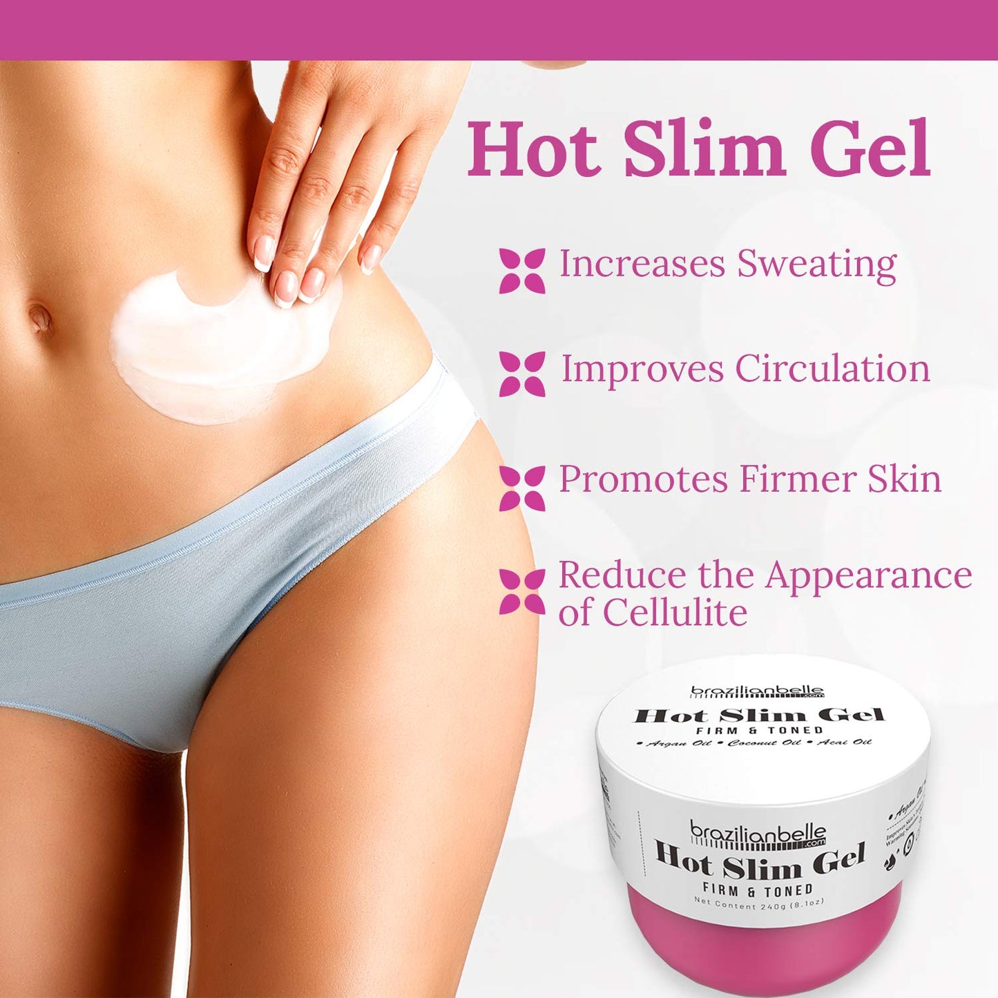 Cellulite Cream Hot Gel with Coconut Oil Extract | Sweat Cream to Helps Firm, Tone, and Tighten Skin and Reduce Appearance of Cellulite | 8.1Oz-GlimoraGlow