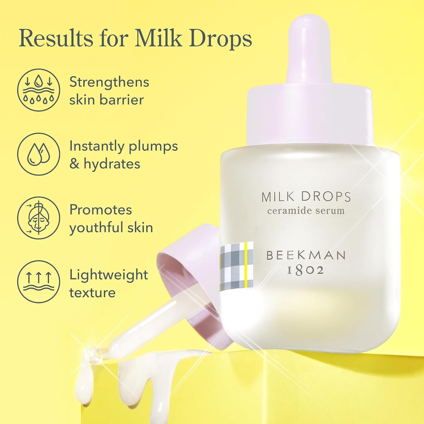 Beekman 1802 Milk Drops Ceramide Facial Serum - Squalane Oil, Hyaluronic Acid & Goat Milk Face Moisturizer - Boosts Skin Radiance & Hydrates Deeply - Fragrance Free, Cruelty Free-GlimoraGlow