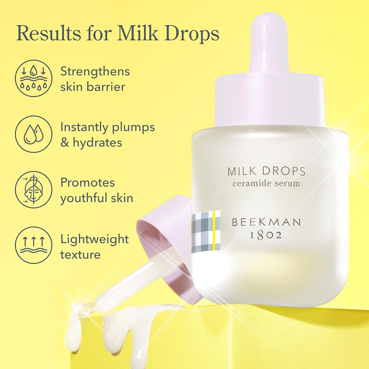 Beekman 1802 Milk Drops Ceramide Facial Serum - Squalane Oil, Hyaluronic Acid & Goat Milk Face Moisturizer - Boosts Skin Radiance & Hydrates Deeply - Fragrance Free, Cruelty Free-GlimoraGlow