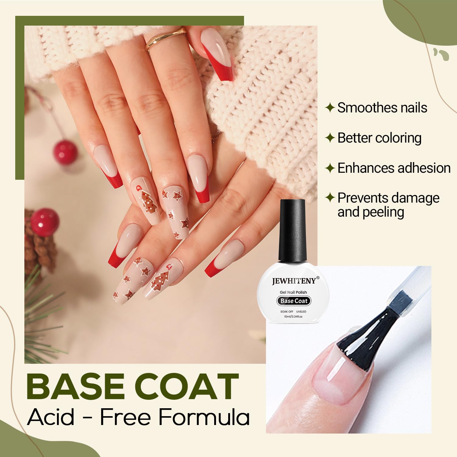 JEWHITENY 2 Bottles 10ML Gel Top Coat and Base Coat Set Gel Polish Long Lasting Glossy Shine Effect DIY Nail Art Design Need U V Lamp Curing-GlimoraGlow