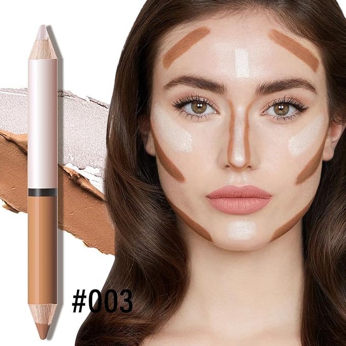 2 in 1 Cream Bronzer and Highlighter Stick,Cream Dual-Ended Highlight Contour Stick,Long Lasting & Waterproof Face Brighten Make up Pen-GlimoraGlow