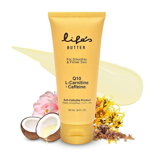 LIFE'S BUTTER Anti-Cellulite Cream - 100% Natural - Made in USA - Cruelty-Free - Hypoallergenic - Best Cellulite Reduction - Skin Firming + Tightening for Women L-Carnitine + CoQ10 + Caffeine – 6oz-GlimoraGlow