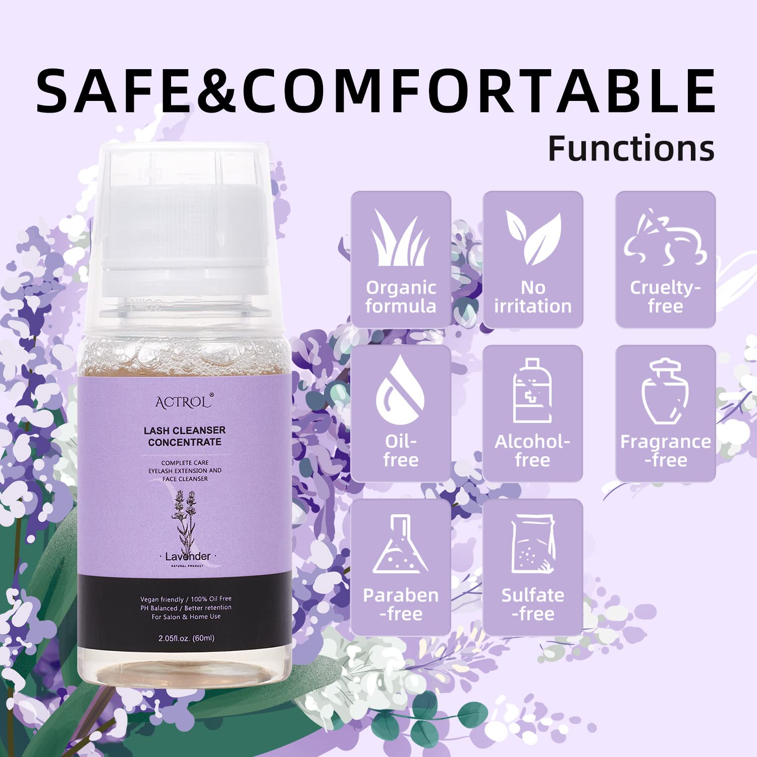 Eyelash Cleanser Concentrate 60ml Lavender Professional Lash Shampoo Foaming Cleanser DIY Wash for Extensions Lashes with Salon Home Care-Makes 12 Bottles-GlimoraGlow