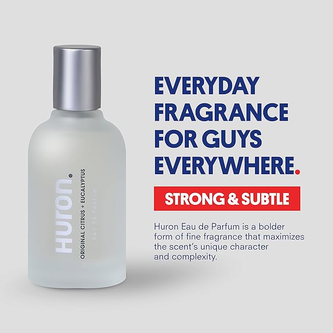 Huron Men’s Cologne - Eau de Parfum for Everyday Wear - Crisp & Invigorating Scent of Citrus, Eucalyptus, Mint & Aromatic Greens - Long Lasting - Safe, Clean Ingredients - 1.7 Fl. Oz.-GlimoraGlow