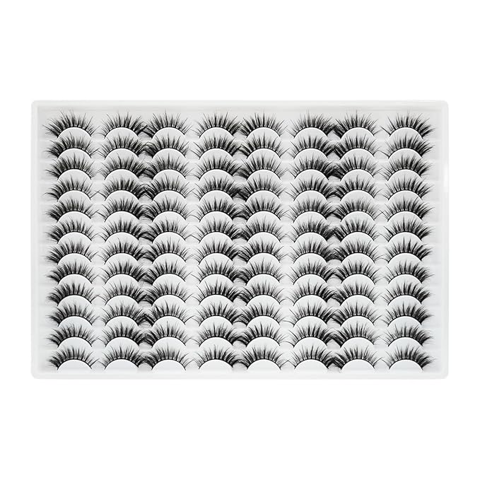 False Eyelashes 48 Pairs Faux Mink Lashes 14mm Wispy Lashes 3D Fluffy Cat Eye Lashes Pack Bulk Wholesale Strip Lashes(style 48-041)-GlimoraGlow