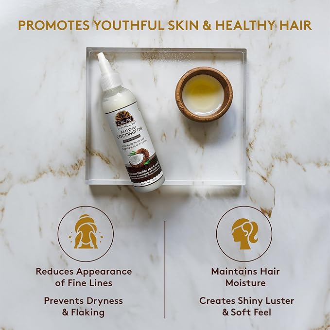 Okay 100% Pure Coconut Oil for Hair & Skin - Coconut Oil for Women & Men, Perfect for Hair & Body, for Massage & Moisturizer, Natural - 4 fl oz Squeeze Bottle (Pack of 1)-GlimoraGlow