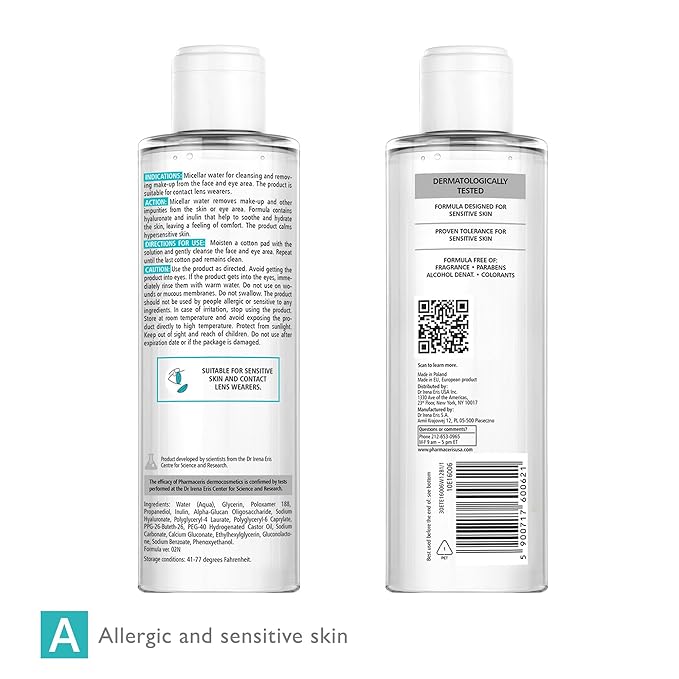 PREBIO-SENSILIQUE Micellar Prebiotic Dermo-Water for Face & Eyes, Removes Makeup & Impurities, Soothes & Moisturizes Allergic & Sensitive Skin, Safe for Contact Lens Wearers, 6.76 fl oz-GlimoraGlow