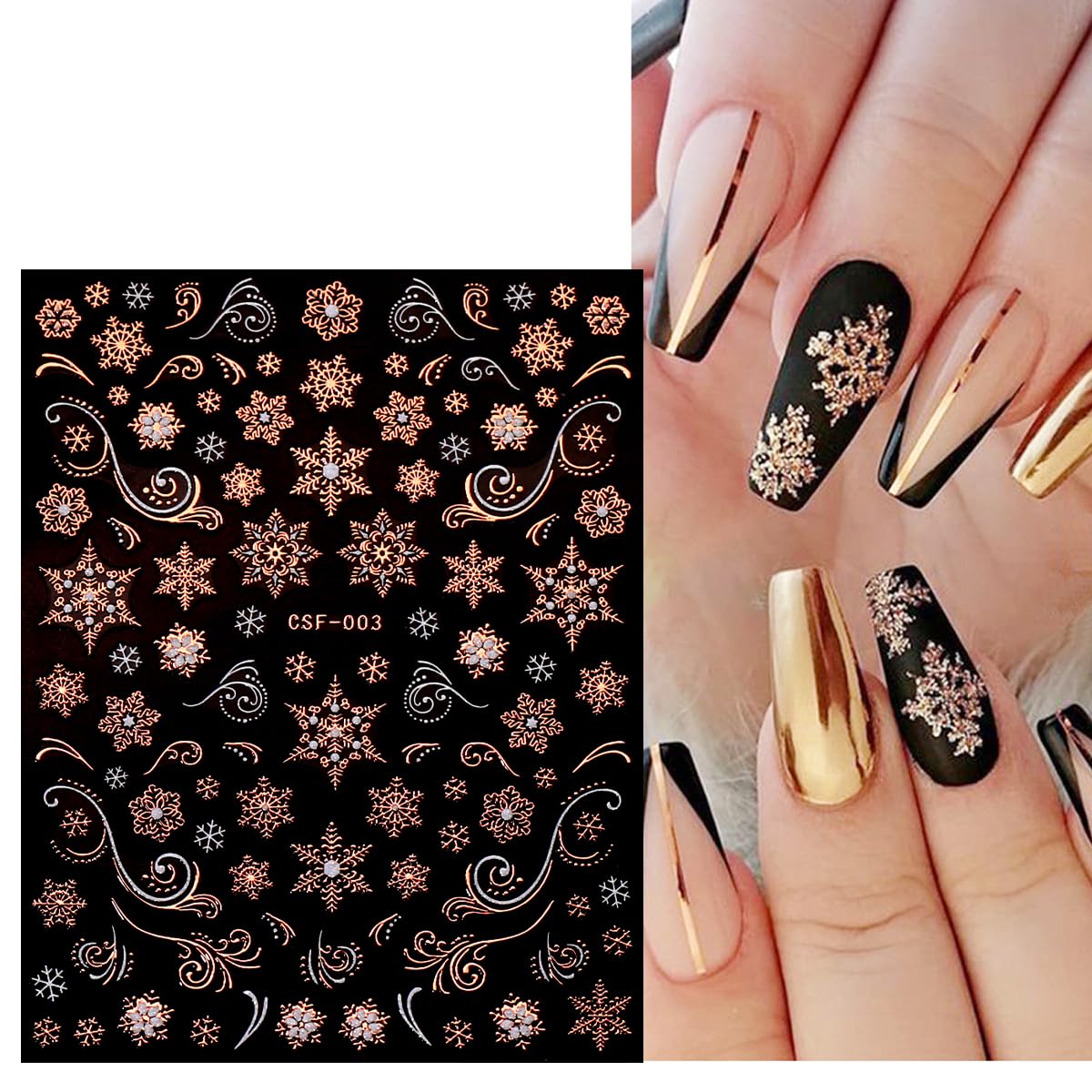 JMEOWIO 9 Sheets Christmas White Glitter Nail Art Stickers Decals Self-Adhesive Snowflake Winter Holiday Rose Gold Nail Supplies Nail Art Design Decoration Accessories-GlimoraGlow