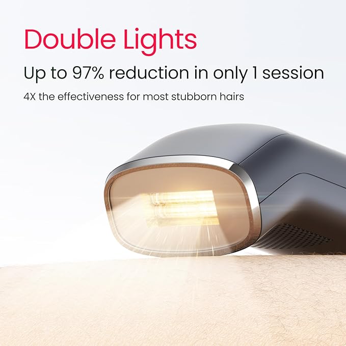 IPL Laser Hair Removal for Men, Dual Lights 100W, 35°F Sapphire Ice-Cooling, Quadruple-Pulse PHR Mode for Stubborn Hair, at Home Hair Removal Device for Armpits, Chest and Leg-GlimoraGlow