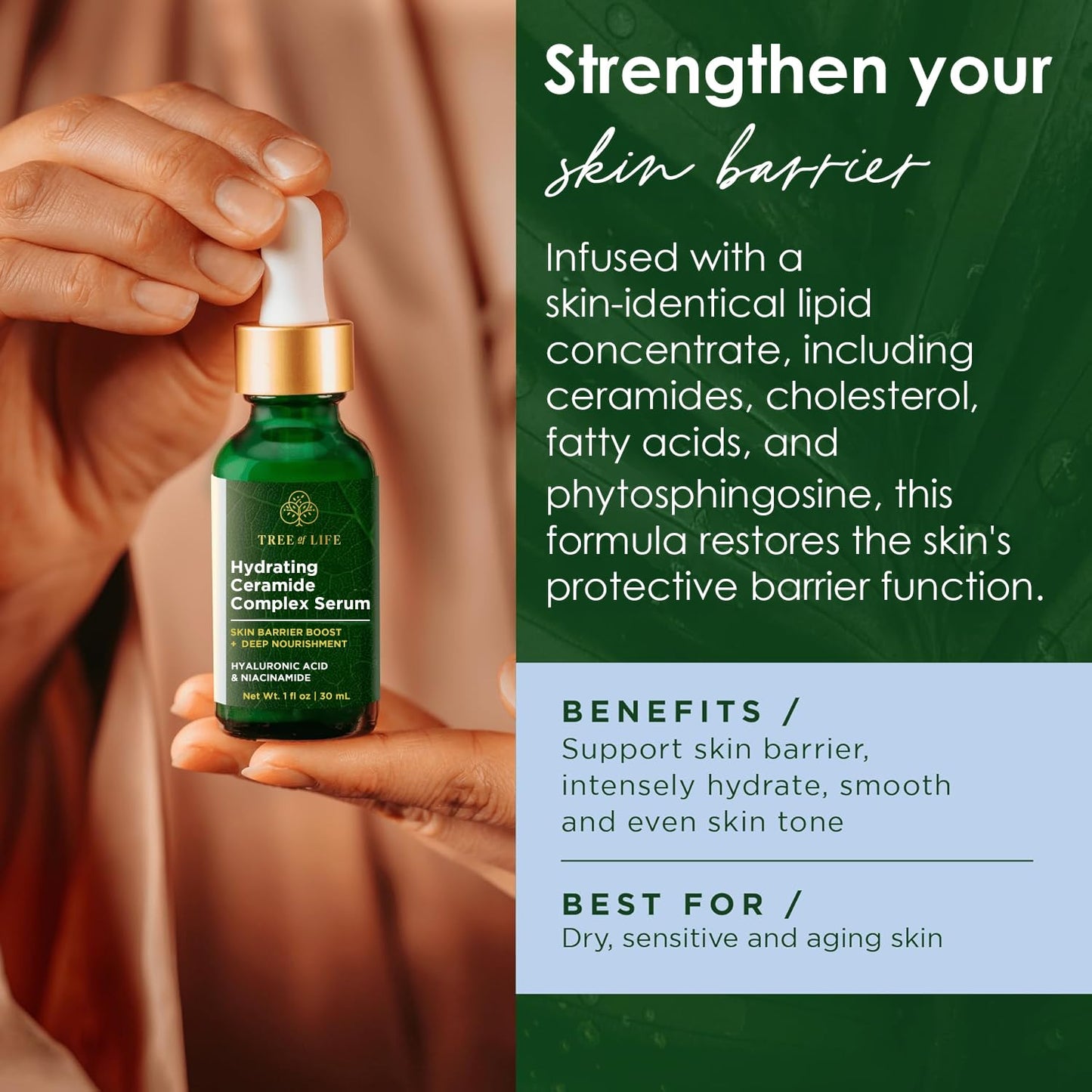 Tree of Life Beauty Ceramide Serum Complex - Skin Barrier Serum with Hemp Seed Oil - Nourishing Barrier Serum with Hyaluronic Acid, Niacinamide and Colloidal Oatmeal - Hydrating Serum for Face 1 Fl Oz-GlimoraGlow