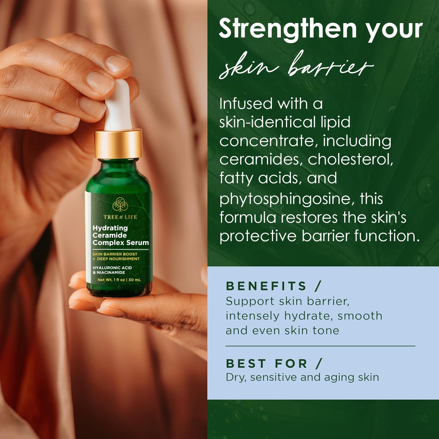 Tree of Life Beauty Ceramide Serum Complex - Skin Barrier Serum with Hemp Seed Oil - Nourishing Barrier Serum with Hyaluronic Acid, Niacinamide and Colloidal Oatmeal - Hydrating Serum for Face 1 Fl Oz-GlimoraGlow