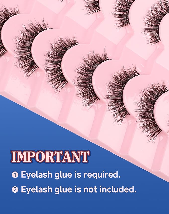 Natural Lashes Natural Look Wispy Eyelashes Flared Strip Eyelash False Eye Lash Soft Eyelashes Pack 7 Pairs 13MM D75-GlimoraGlow