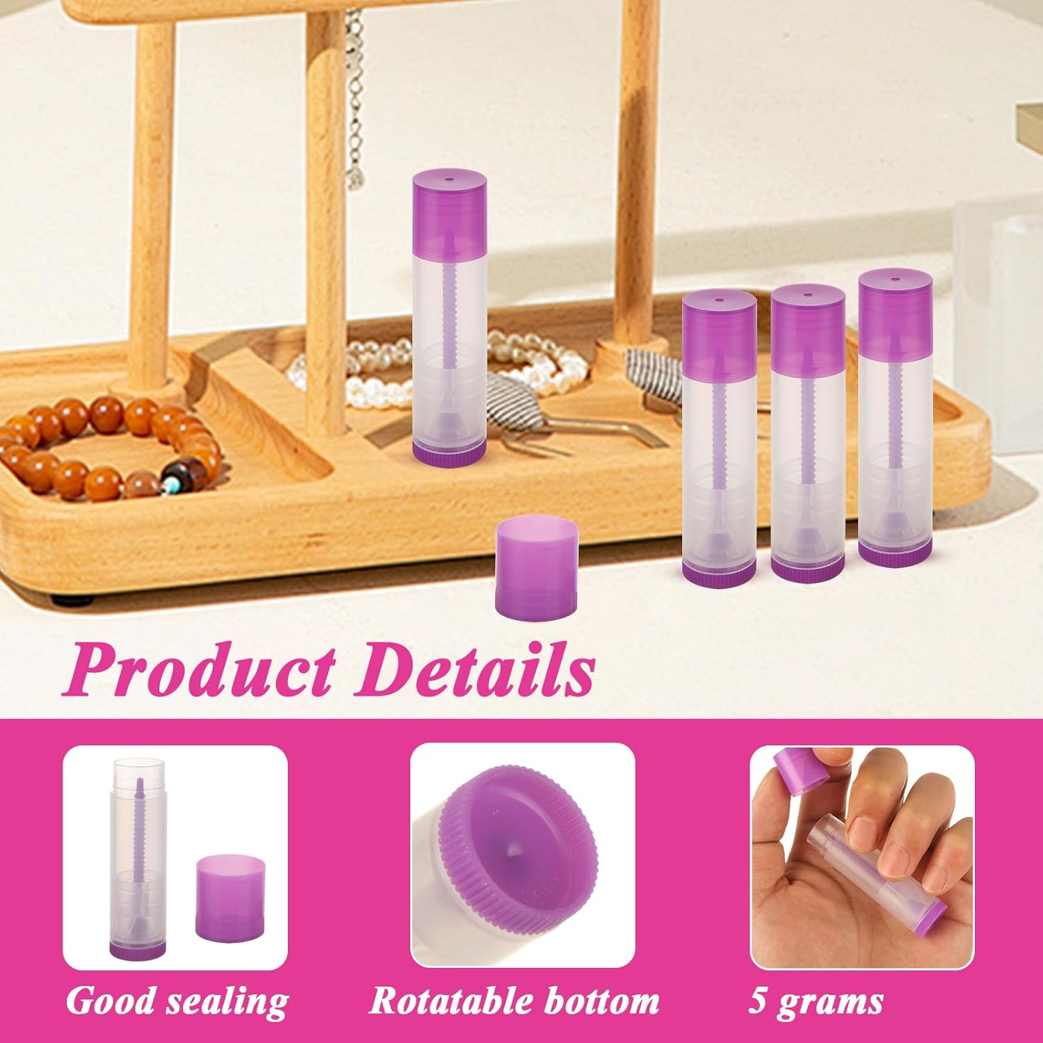 200Pack Plastic Lip Balm Tubes 5ml/5g Purple Lip Balm Containers, Chapstick Tubes Empty with Filling Tray and Spatula, Rotating Type Refill Lip with Cap for DIY Make Up Lip Balm-GlimoraGlow