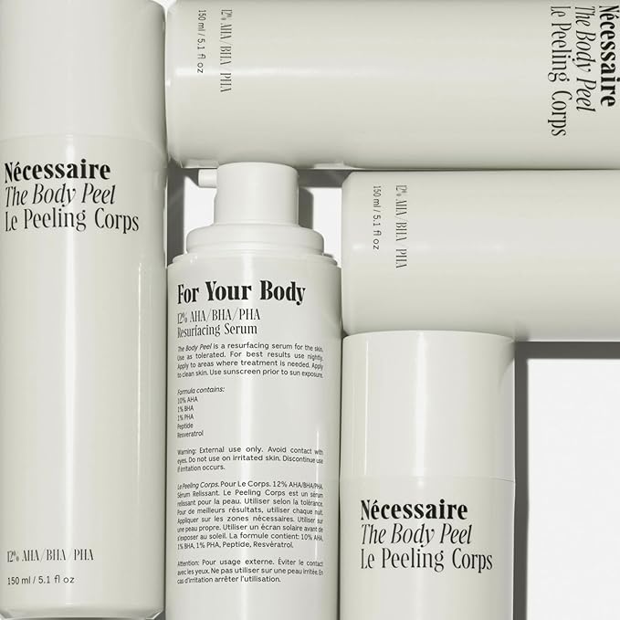 Nécessaire The Body Peel. Resurfacing Serum for KP, Ingrowns, Strawberry Skin and Discoloration. 10% AHA, 1% BHA, 1% PHA, Peeling Peptide. Dermatologist-Tested. Hypoallergenic. Non-Comedogenic. 150ml-GlimoraGlow