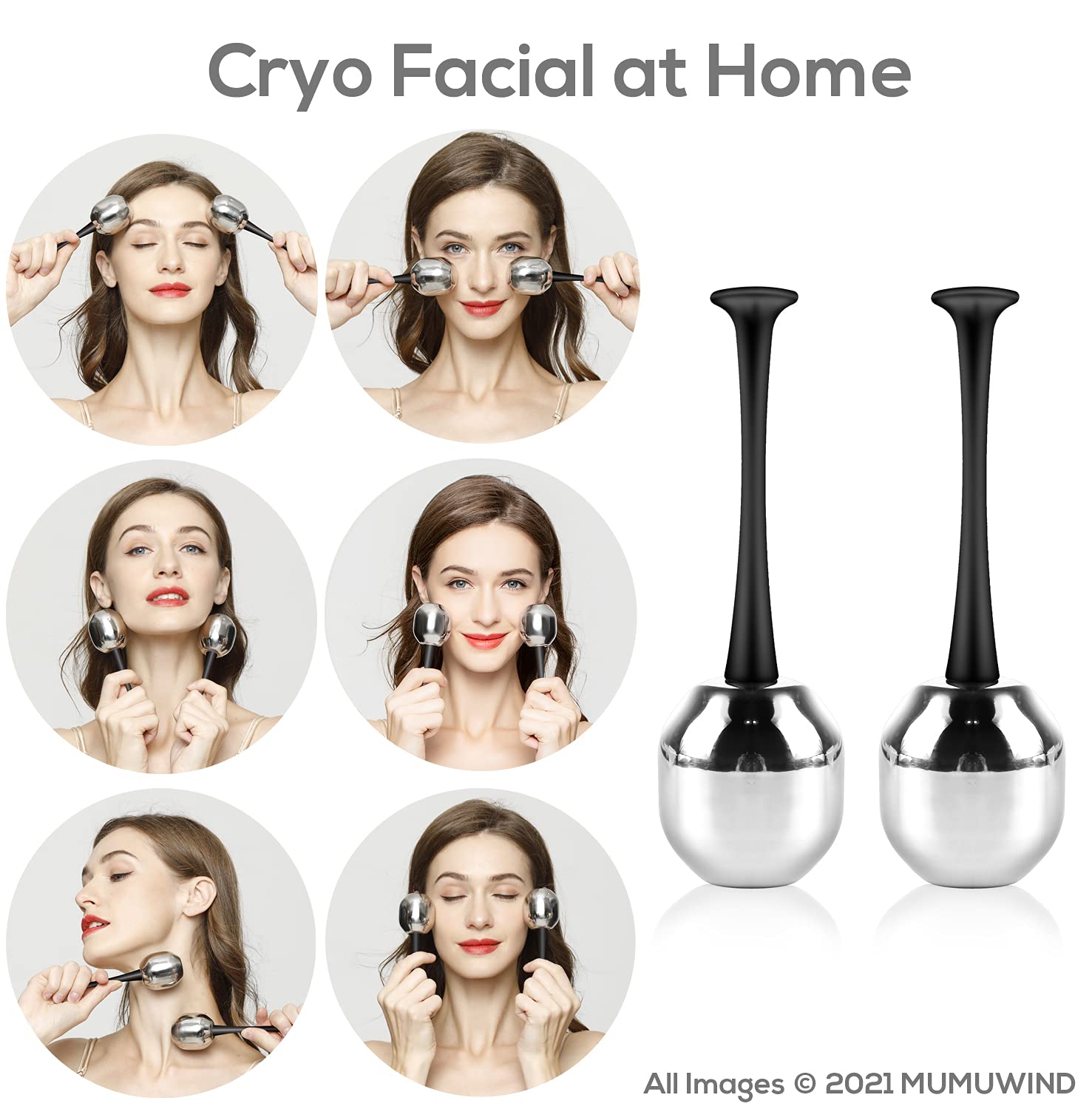 Ice Globes Facial Skin Care Tools for Women Cryo Sticks for Face Eyes, Stainless Steel Face Beauty Cryo Globes for Girls Ladies, Esthetician Supplies Cooling Spa Globes Cold Roller with Storage Case-GlimoraGlow