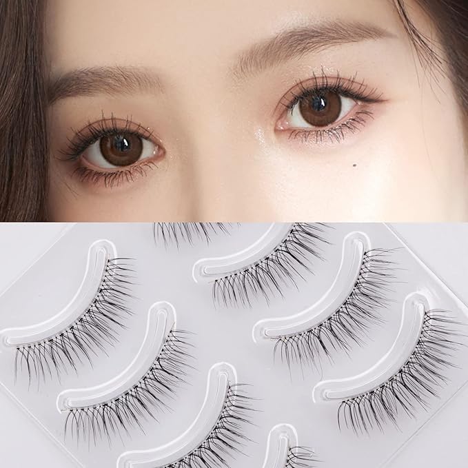 Miz Barn Daily Natural Look False Eyelashes, 4 Pairs Natural Soft Lightweight Comfortable Short Lashes Luxurious Clear Band Handmade False Eyelashes(M12)-GlimoraGlow