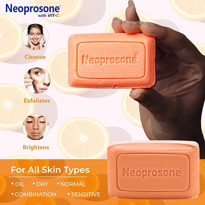 Neoprosone Skin Brightening Soap, 2.82 oz / 80 g, Hyperpigmentation Soap, Cleansing Bar, Fade Dark Spots on Knees, Elbows, Face, Private Areas, with Vitamin C and Castor Oil-GlimoraGlow