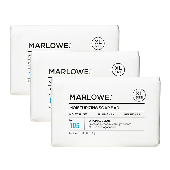 MARLOWE. No. 105 Bar Soap for Men 7 oz (3 Bars) Moisturizing Body Soap, Nourishing & Refreshing with Natural Extracts, Shea Butter, Olive Oil & Green Tea Extracts, Original Sage & Fir Scent-GlimoraGlow