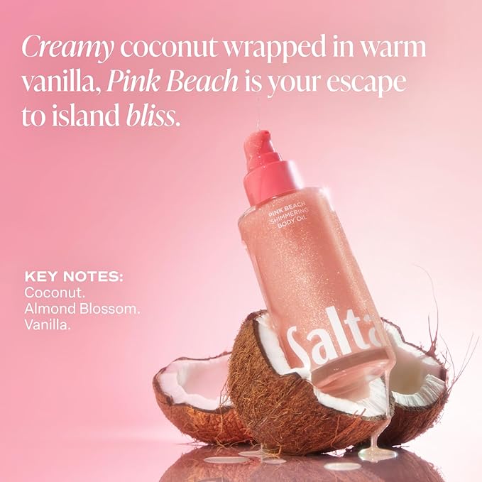 Saltair Shimmering Body Oil - Pink Beach Scented Dry Oil Moisturizer with Light-Reflecting Pearl Pigments. Moisturizing Glow for All Skin Types - 4 Fl Oz-GlimoraGlow