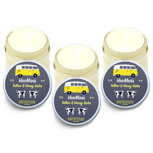 Vanman's Tallow and Honey Balm (3 Pack) - Tallow Face Moisturizer with Pure Grass-Fed/Finished Beef Tallow for Skin and Essential Oils, Organic Raw Honey and Beeswax, Cold Pressed Olive Oil - 2.5 oz-GlimoraGlow