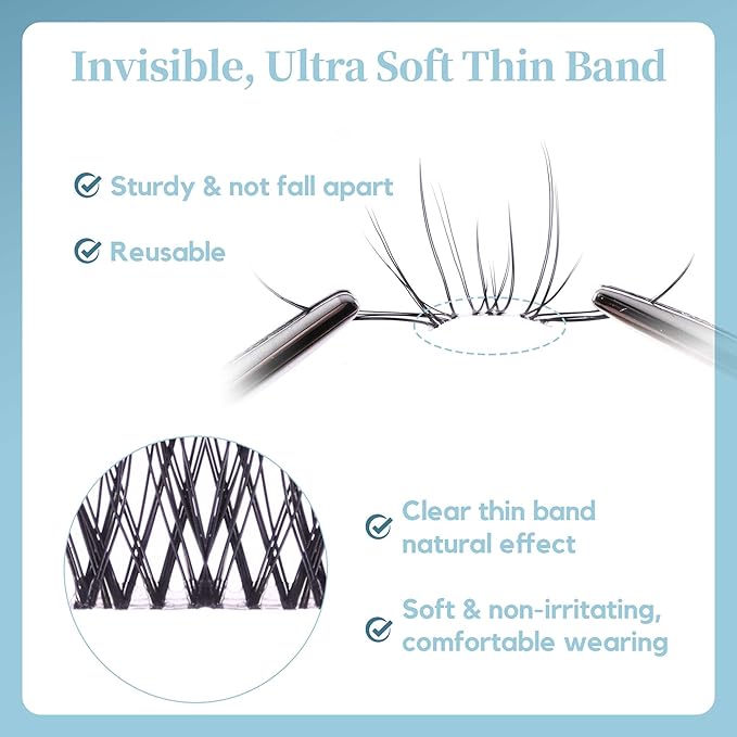 GAQQI Lash Clusters Wispy & Natural Eyelash Clusters Clear Band, 10-14mm Cluster Lashes 120PCS, Cluster Eyelash Extensions C Curl, Cluster Lashes Ultra-thin & Soft Invisivle Band (FEATHER)-GlimoraGlow