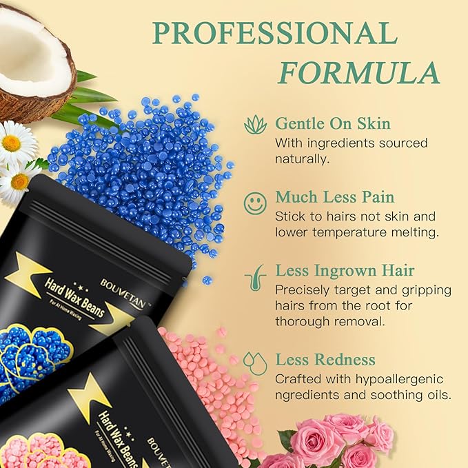 1.3Lb/21oz Wax Beads for Brazilian, Eyebrow, Face, Bikini, Legs, Arms Waxing - 6 Packs with 10 Wax Spatulas for Women and Men-GlimoraGlow