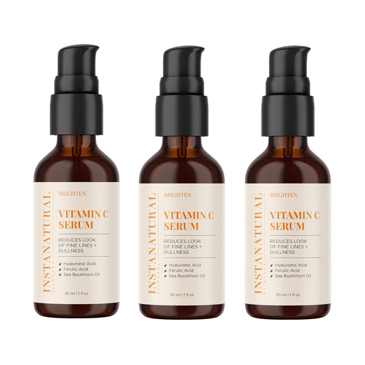InstaNatural Vitamin C Face Serum with Hyaluronic Acid & Ferulic Acid | Brightening & Hydrating Formula for Radiant, Smooth-Looking Skin – 1 FL Oz - 3 Pack-GlimoraGlow