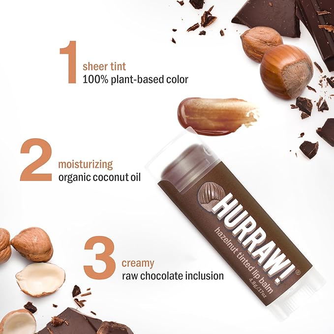Hurraw! Hazelnut Tinted Lip Balm, 3 Pack: (Sheer Brown Tint) Organic, Certified Vegan, Cruelty and Gluten Free. Non-GMO, 100% Natural Ingredients. Bee, Shea, Soy and Palm Free. Made in USA-GlimoraGlow