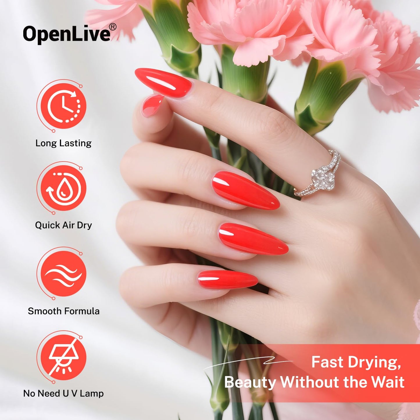 16.5ml Neon Red Nail Polish Glossy Shine Finish Large Volume Quick Dry Nail Polish, Long Lasting Shine, Fingernail Toenail Nail Art DIY Home Travel Nail Art Gift-GlimoraGlow