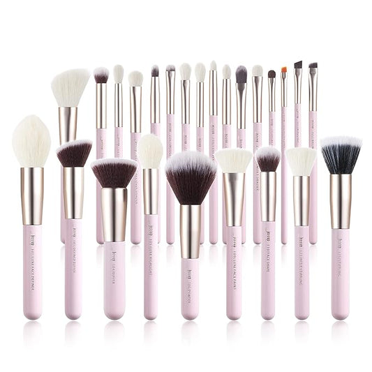 Jessup Makeup Brushes Set Professional, 25PCS Pink Premium Natural Powder Foundation Eyeshadow Blending Concealer Blusher Highlight Labeled Brushes, T290-GlimoraGlow