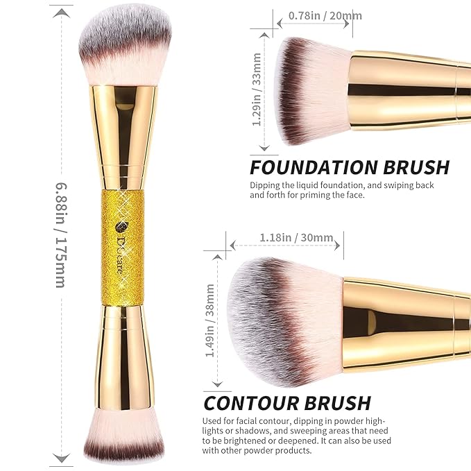 DUcare Foundation Brush Contour Bronzer Makeup Brush Double Ended Self Tanner Brush Sculpting Brush for Blending Liquid Powder Concealer Cream Cosmetics Blush Buffe-GlimoraGlow