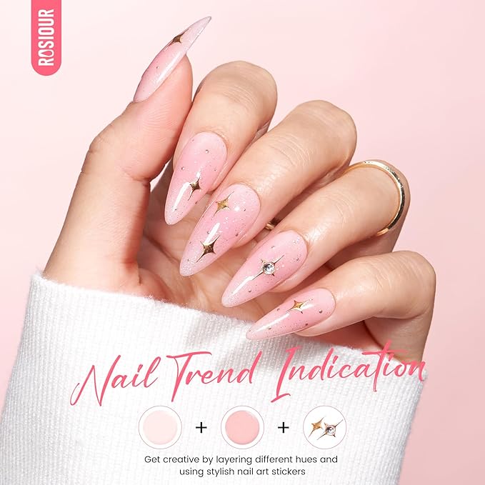 Jelly Gel Nail Polish Kit with U V Light, Hema-Free Milky Nude Sheer White Pink Gliter Gel Polish Set with Base & Top Coat Chrome Nail Powder, 4 Colors Mini Salon Nail Art Starter Gift for Women Girl-GlimoraGlow