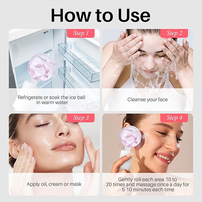 Ice Globes & Ice Roller for Face and Eyes - Facial Massage Tools for Skin Care, Reduce Wrinkles & Puffiness, Cooling Globes & Roller Ball for Glowing Skin 2PCS (Pink)-GlimoraGlow