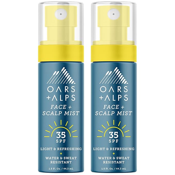 Oars + Alps Face & Scalp Sunscreen Spray Mist, SPF 35 Facial & Hair Sunscreen, Protects from Blue Light, Incfused with Aloe Vera + Cucumber, Water & Sweat Resistant, Summer Splash Scent, 2pk-GlimoraGlow