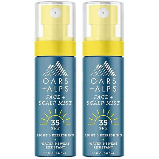 Oars + Alps Face & Scalp Sunscreen Spray Mist, SPF 35 Facial & Hair Sunscreen, Protects from Blue Light, Incfused with Aloe Vera + Cucumber, Water & Sweat Resistant, Summer Splash Scent, 2pk-GlimoraGlow