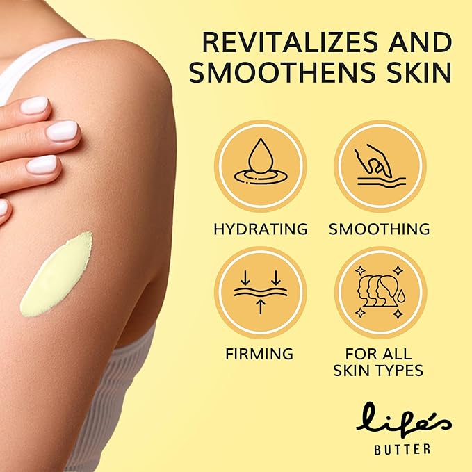 LIFE'S BUTTER Anti-Cellulite Cream - 100% Natural - Made in USA - Cruelty-Free - Hypoallergenic - Best Cellulite Reduction - Skin Firming + Tightening for Women L-Carnitine + CoQ10 + Caffeine – 6oz-GlimoraGlow