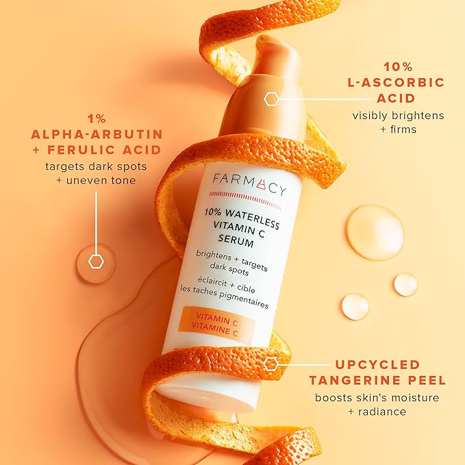 Farmacy 10% Vitamin C Serum for Face - Brightening Vitamin C Face Serum to Firm + Smooth Skin Texture - L Ascorbic Acid + Tangerine Peel Infused Skin Care to Hydrate and Even Skin Tone (30ml)-GlimoraGlow