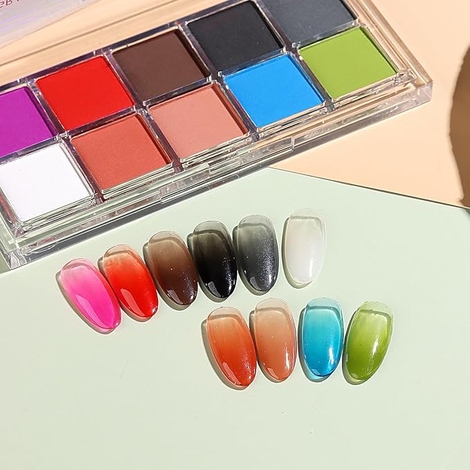 10 Colors Solid Neon Phosphor Nail Powder Set Fluorescent Gradient Iridescent Pigment Powder Glitter Dust Kit for Gel Polish Nail Art Decorations-GlimoraGlow