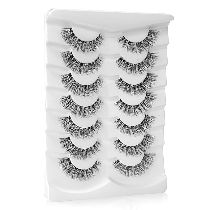 Onlyall Natural Eyelashes Mink False Eyelashes Natural Wispy Lashes Soft Clear Band Lashes Fluffy False Lashes 14MM A11-GlimoraGlow