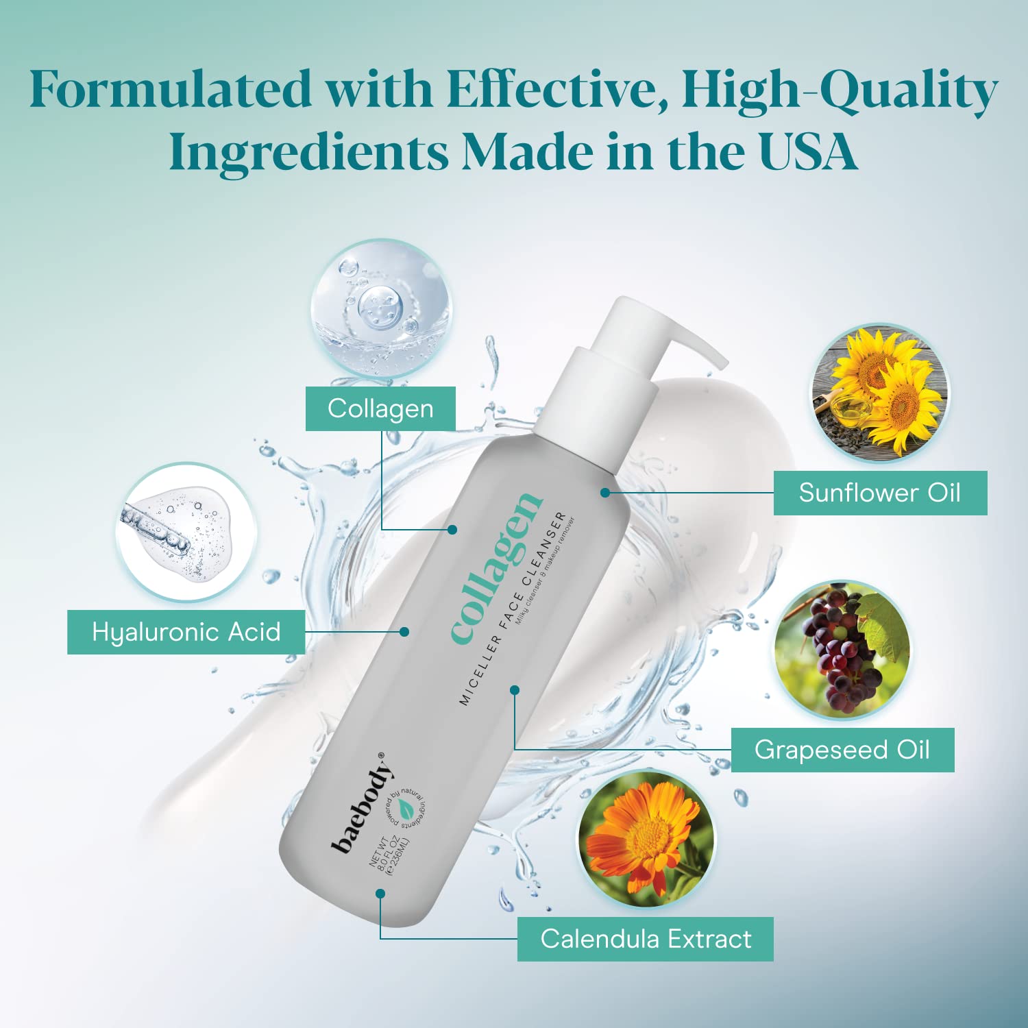 Baebody Cleansing Milk for Face - Vegan Facial Cleanser for Women and Men - Micellar Makeup Remover - Milk Cleanser Face Wash (8 fl oz)-GlimoraGlow