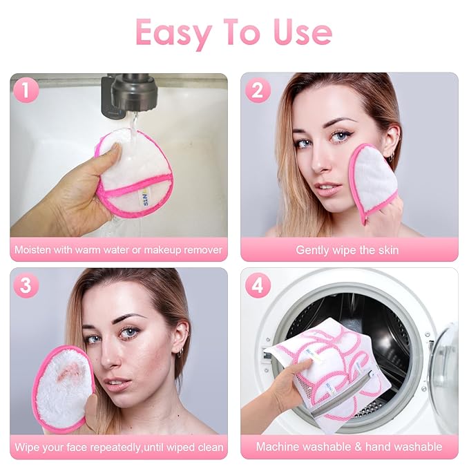 SINLAND Reusable Makeup Remover Pads For Face,Eye,Lips Microfiber Gentle Facial Cleansing Cloths for All Skin Types Friendly for Makeup Remover With Laundry Bag 5.1inchx3.93inch White Pack of 6-GlimoraGlow