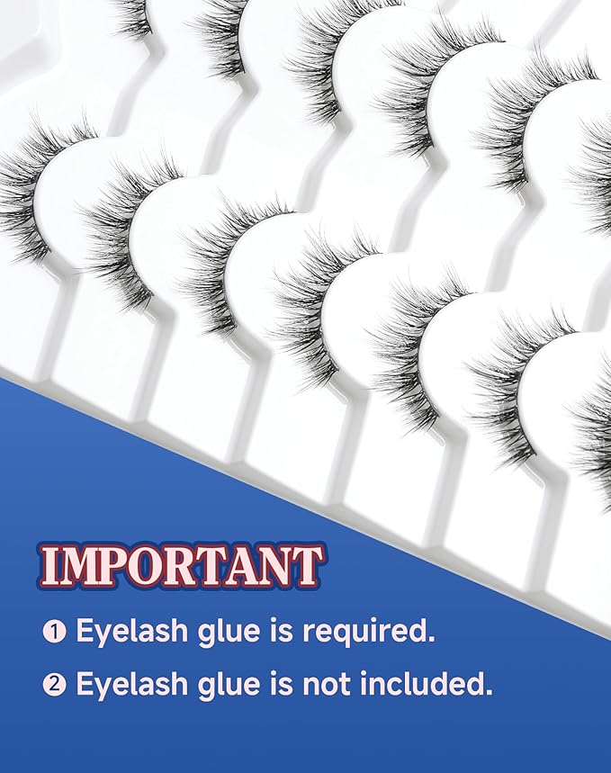 Natural Lashes Wispy Lashes Everyday Natural Look Flared Eyelashes False Eye Lashes Soft Fluffy Lashes False Eyelashes 7 Pairs D20-GlimoraGlow