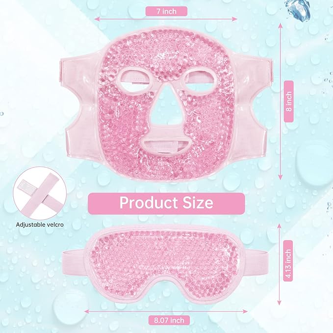 Ice Face Mask Reusable and Cold Gel Eye Mask for Puffiness/Dark Circles/Eye Bags/Dry Eyes/Headaches/Migraines/Stress Relief,Ice Pack for Eyes & Face (Pink)-GlimoraGlow