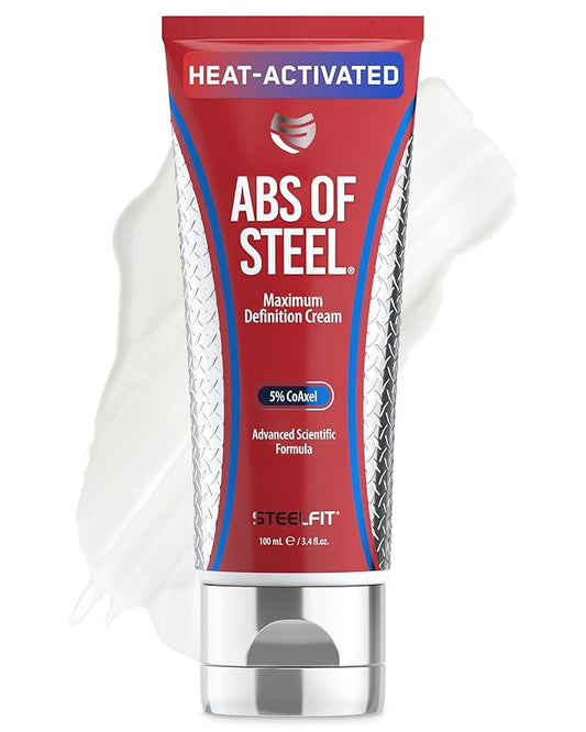 SteelFit Abs of Steel Maximum Definition Cream - Skin Tightening, Toning & Firming Lotion for Sculpting Abs - L-Carnitine Pre & Post Workout Supplement for Men & Women - Non-Greasy Formula, 3.4 Ounces-GlimoraGlow